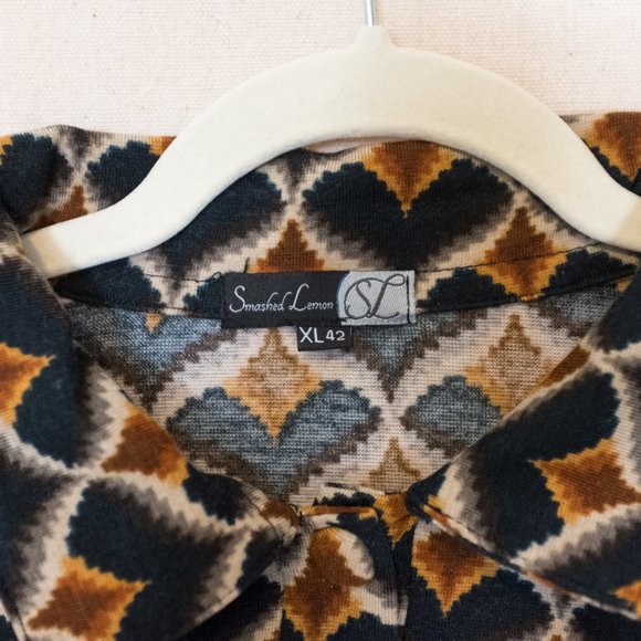 90's vintage style patterned collared short sleeve midi dress - Picture 3 of 3